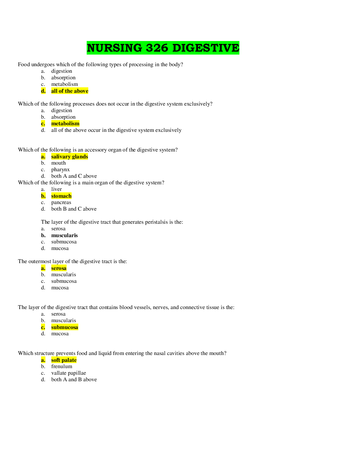 Preview image for NURSING 326 DIGESTIVE-MCQs with answers